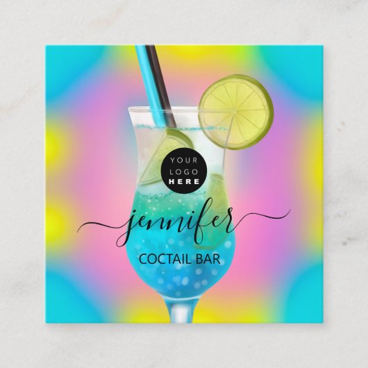 パブドリンクバーレストランロゴホログラフブルー スクエア名刺 (正面)