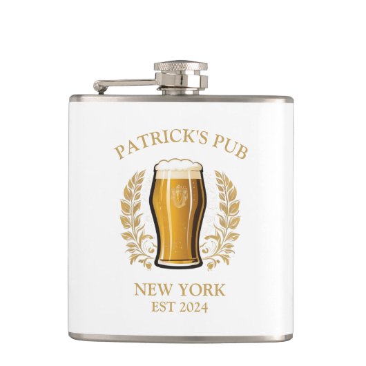 パブパーソナライズされたサインビールグラス名前をカスタムする フラスク (正面)
