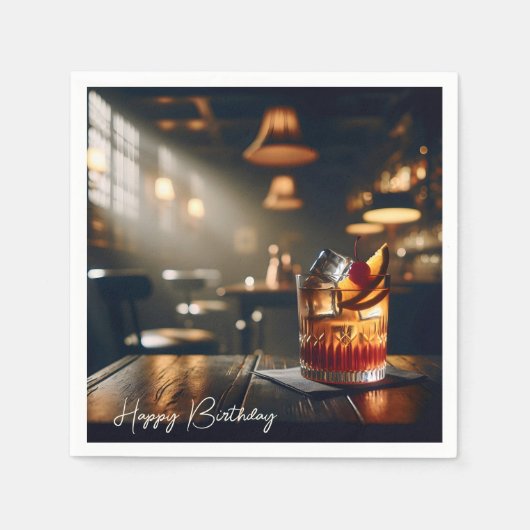 パブファッションドオールドドリンク誕生日 スタンダードカクテルナプキン (正面)