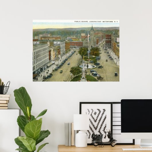 パブリックスクエア、ウォータータウンNY 1928ヴィンテージ ポスター (ホームオフィス)