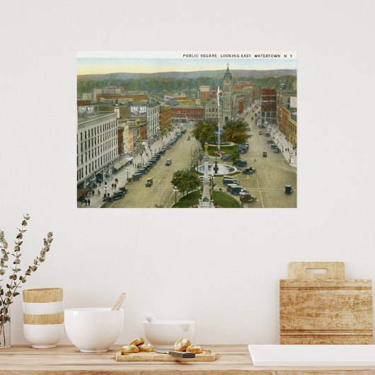パブリックスクエア、ウォータータウンNY 1928ヴィンテージ ポスター (キッチン)