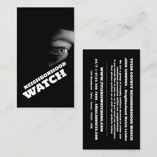 パブリックビュー、近所のコミュニティウォッチ 名刺 (正面/裏面)