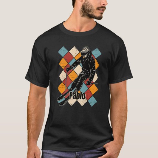 パブロスキーゲレンデヴィンテージスキーヤー名 Tシャツ (正面)