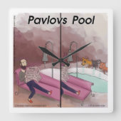 パブロフのプール心理おもしろい漫画の時計 スクエア壁時計 (正面)