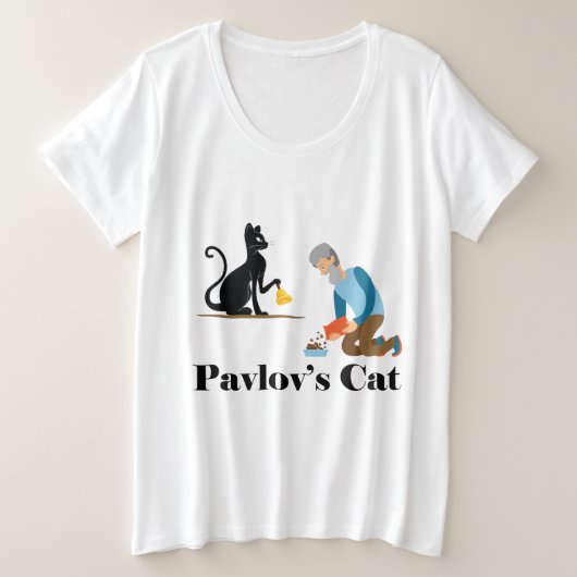 パブロフの猫おもしろい心理 プラスサイズTシャツ (デザイン正面)