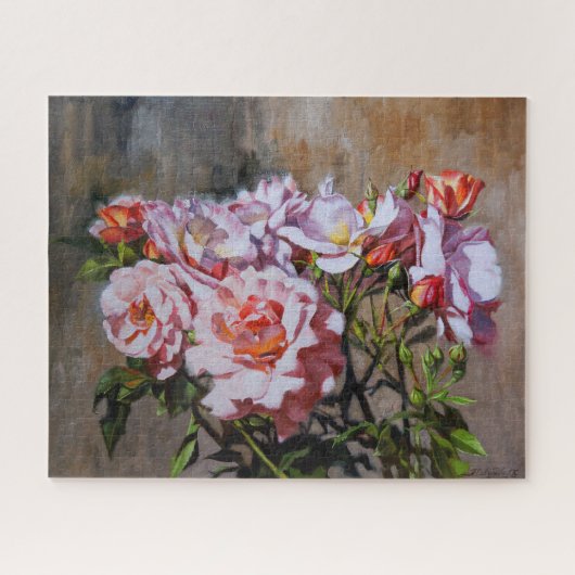 パブロフスクのバラエレガント – ピンクの油絵 ジグソーパズル (横)