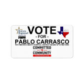 パブロ・カラスコに投票 ラベル (正面)