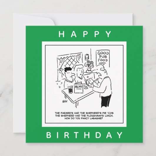パブ料理とパブのメニュー漫画 カード (正面)