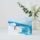 パプアニアのgentoo penguin、Pygoscelis、飛び降りる ポストカード (スタンド正面)