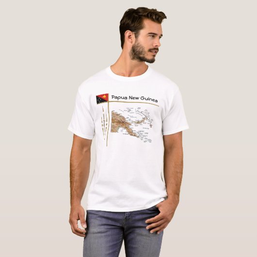 パプアニューギニアの地図+国旗+タイトルTシャツ Tシャツ (正面フル)