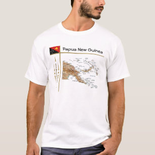 パプアニューギニアマップ+フラグ+タイトルTシャツ Tシャツ