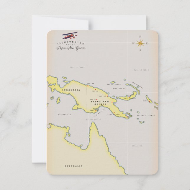 パプア図解入りの、写真付きのニューギニアの地図 (裏面)