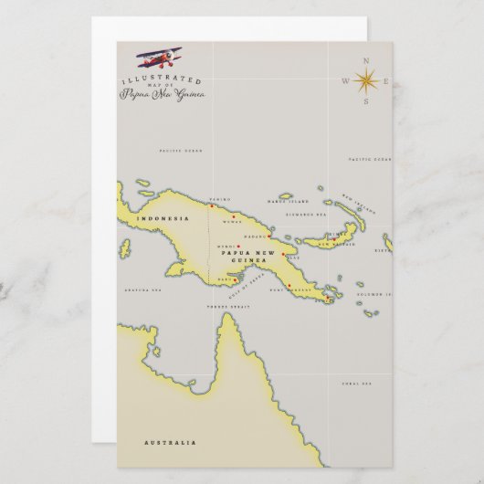 パプア図解入りの、写真付きのニューギニアの地図 便箋 (正面/裏面)
