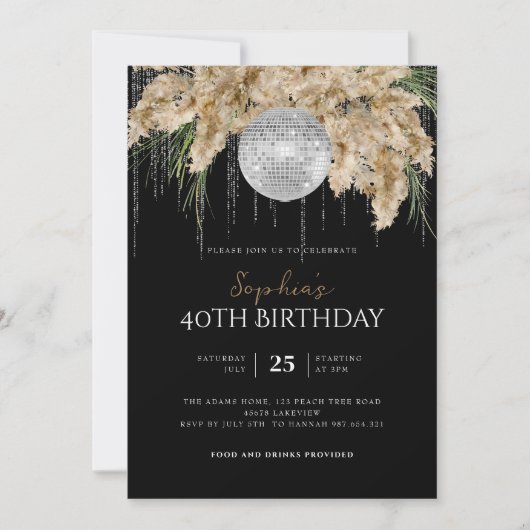 パプマスグラスディスコボールニーエイジボホ誕生日 招待状 (正面)