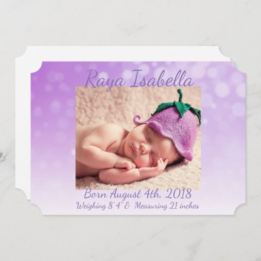 パプルパーソナライズされたベビー写真の誕生のお知らせ 案内状 (正面/裏面)