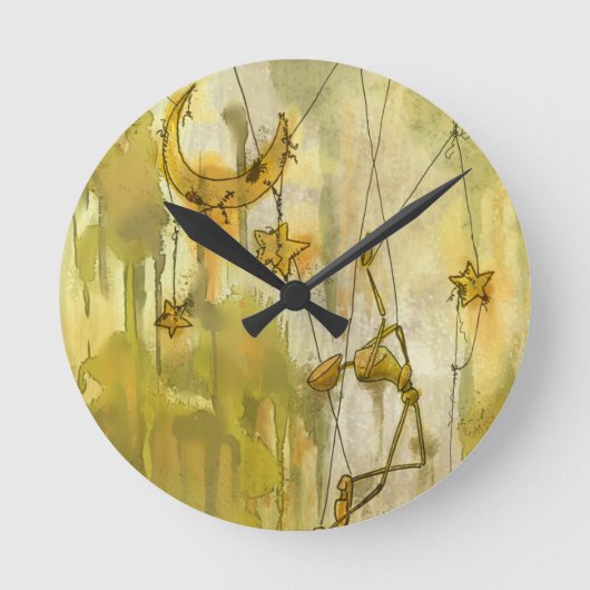 パペットのひもの月そして星の夢 ラウンド壁時計 (正面)