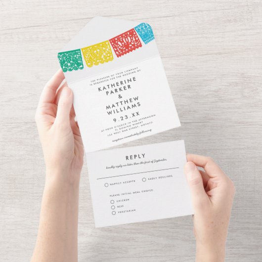 パペモダンル・ピカ結婚ードの旗 オールインワン招待状 (貼ってはがせる)