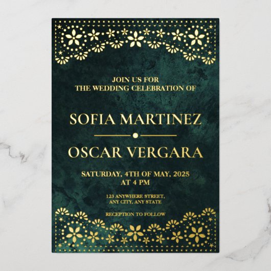パペルエレガントピカドエメラルドグリーン結婚ズ 箔招待状 (正面)