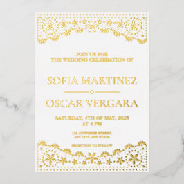 パペルエレガントピカドホワイトと金ゴールドズ結婚 箔招待状