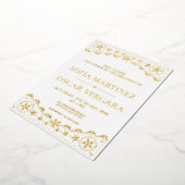 パペルエレガントピカドホワイトと金ゴールドズ結婚 箔招待状 (回転した状態)