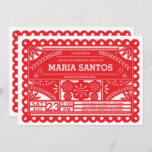 パペルピカドバースデーパーティー招待状 – 赤 招待状 (正面/裏面)