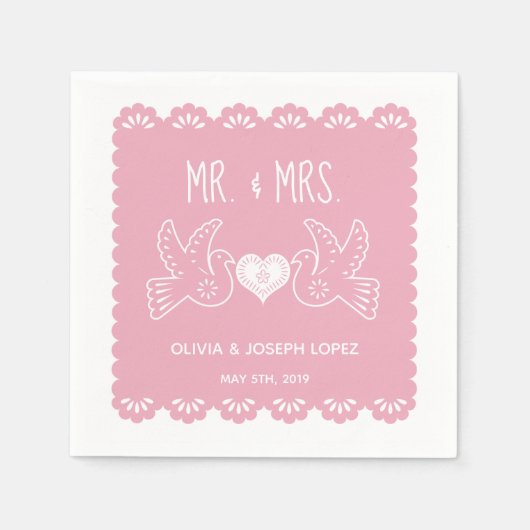 パペルピカドピンクラブ結婚バードのフェスタ スタンダードカクテルナプキン (正面)