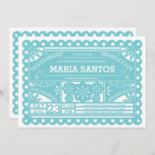 パペルピカドブライダルシャワー招待状ブルー 招待状 (正面/裏面)