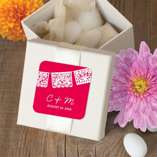 パペルピカドホットピンク |結婚式の引き出物シール スクエアシール