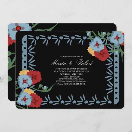 パペルピカドメキシカンボタニカル花模様フィエスタ 招待状 (正面/裏面)