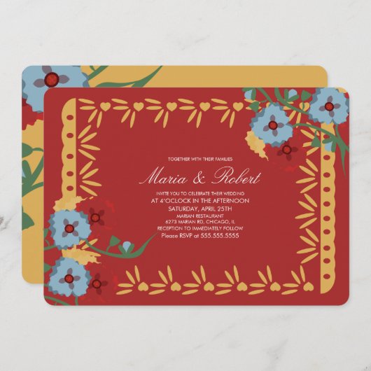 パペルピカドメキシカンボタニカル花模様フィエスタ 招待状 (正面/裏面)