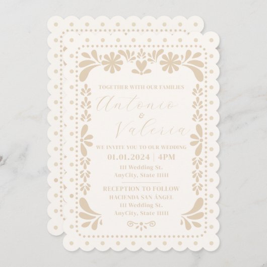 パペルピカドメキシコニュートラル結婚式招待状 招待状 (正面/裏面)