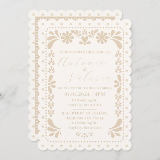 パペルピカドメキシコニュートラル結婚式招待状 招待状 (正面/裏面)