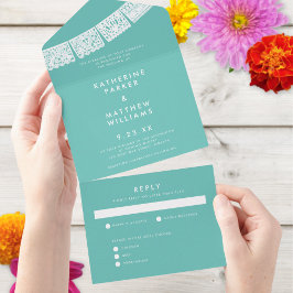 パペルピカド結婚のバナーアクア オールインワン招待状