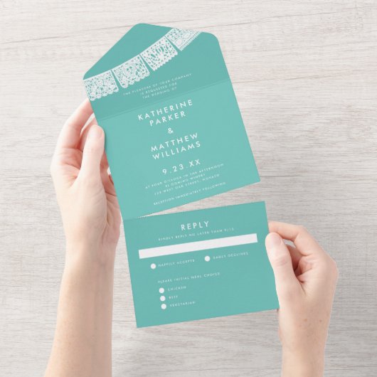 パペルピカド結婚のバナーアクア オールインワン招待状 (貼ってはがせる)