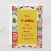 パペルピカド開花フラワーズメキシカン結婚スタイル 招待状 (正面)