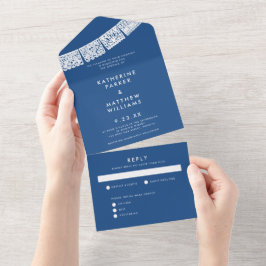 パペルピカ結婚ードのバナーブルー オールインワン招待状