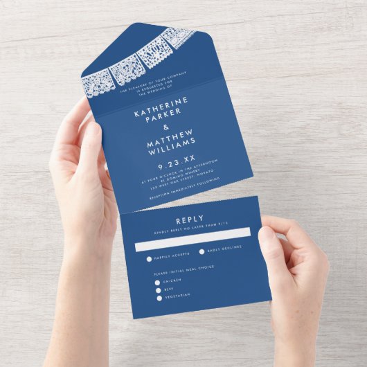 パペルピカ結婚ードのバナーブルー オールインワン招待状 (貼ってはがせる)