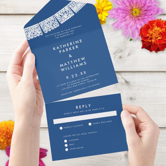 パペルピカ結婚ードのバナーブルー オールインワン招待状