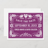 パペルモダンピカドパープルウェディング日付を保存 案内ポストカード (正面/裏面)