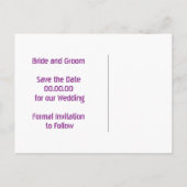 パペルモダンピカドパープルウェディング日付を保存 案内ポストカード (裏面)