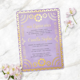 パペル素朴ピカドパープル金ゴールドキンセアニラ 箔招待状