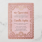 パペル素朴ピカドピンクローズ金ゴールドキンセアニラ 箔招待状 (正面)