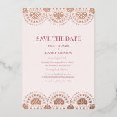 パペル・ピカスペインのドメキシコの結婚式の日付を保存 箔招待状 (正面)