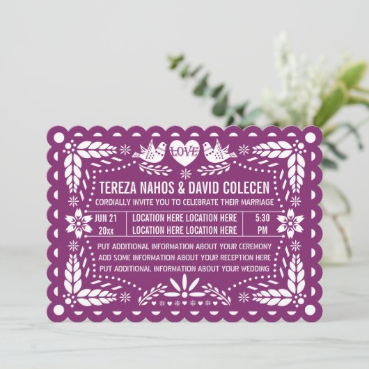 パペル・ピカドは鳥を愛するパープルフィエスタ結婚の 招待状 (スタンド正面)