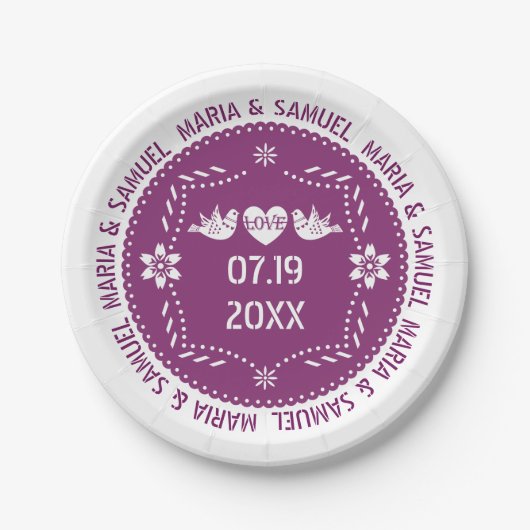 パペル・ピカドは鳥を愛する紫メキシ結婚コの ペーパープレート (正面)