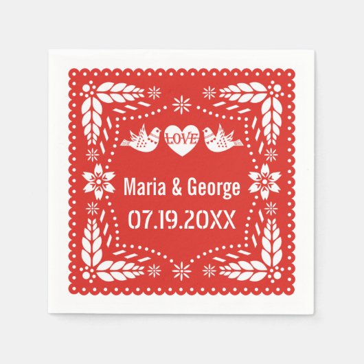 パペル・ピカドは鳥を愛する赤結婚のフェスタ スタンダードカクテルナプキン (正面)