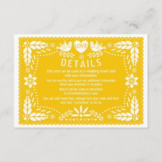 パペル・ピカドは鳥を愛する黄色結婚の詳細 エンクロージャーカード (正面)