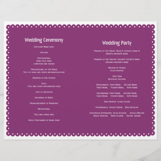 パペル・ピカドパープル結婚のフィエスタ折り畳みプログラム (裏面)