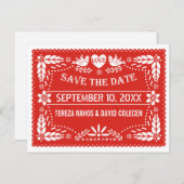 パペル・ピカド愛する鳥の赤い結婚式の日付を保存 案内ポストカード (正面/裏面)