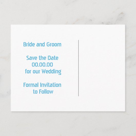 パペル・ピカド愛する鳥の青い結婚式Save the Date 案内ポストカード (裏面)